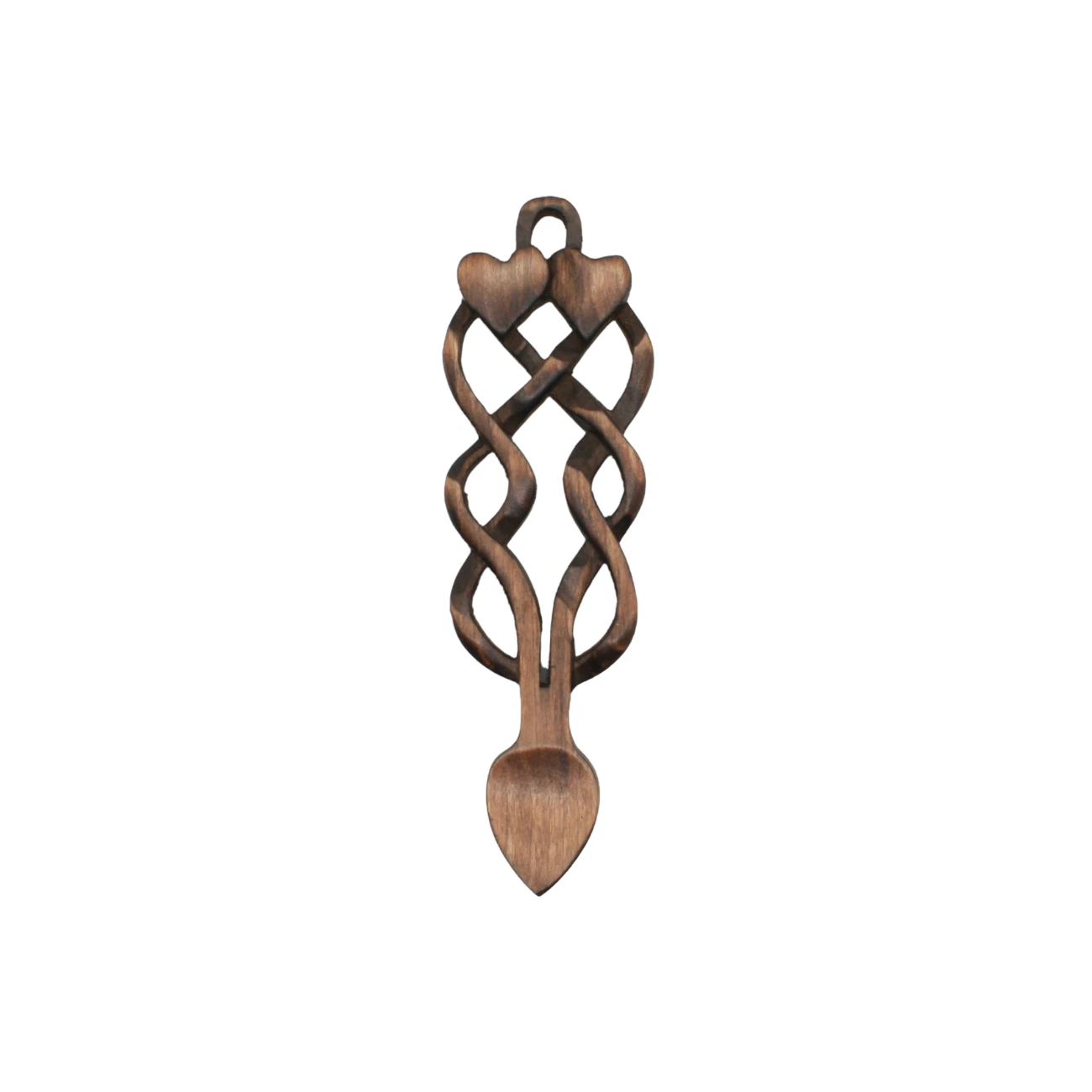 An image of a lovespoon titled Hearts & Twisted stem