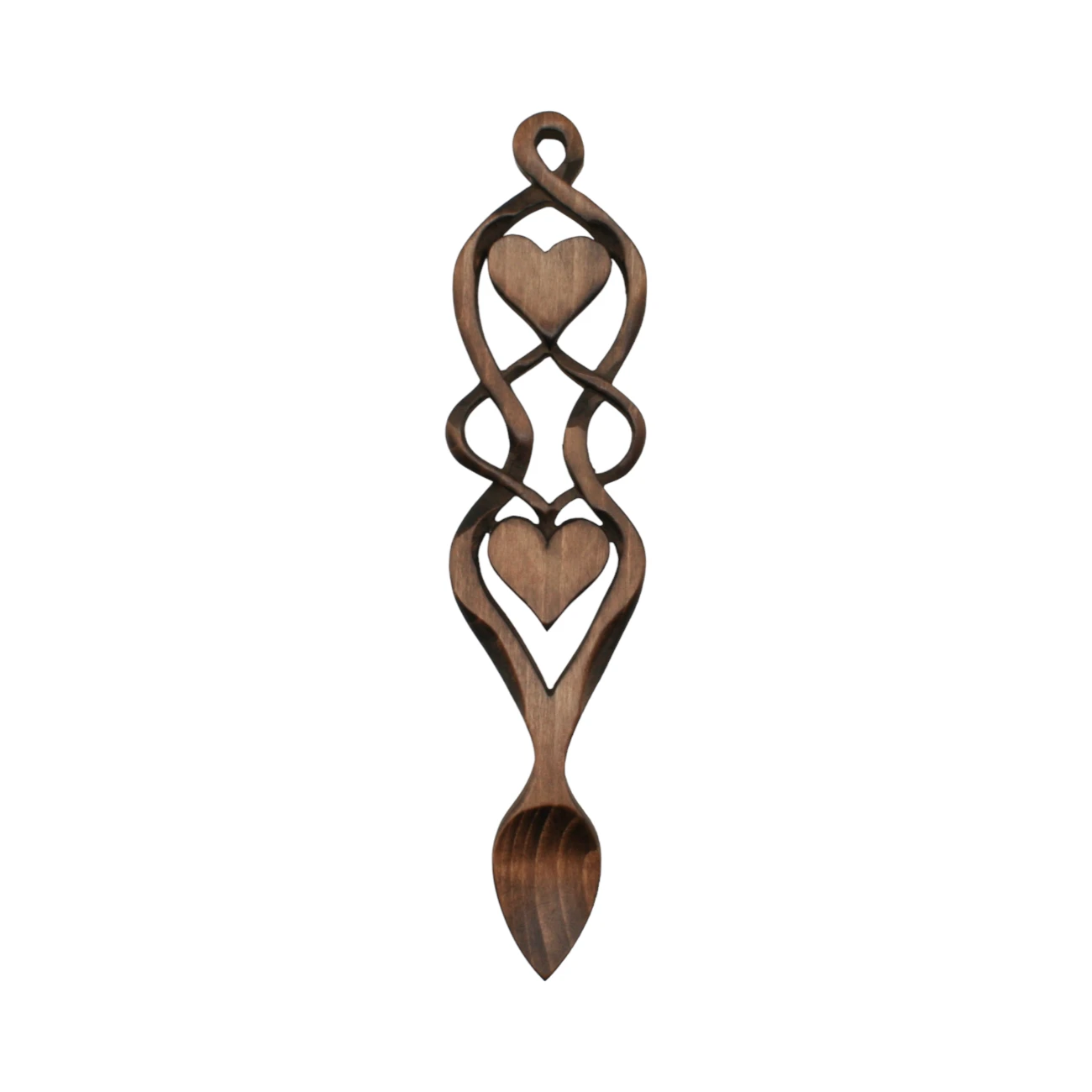 An image of a lovespoon titled Hearts on Knots (2)