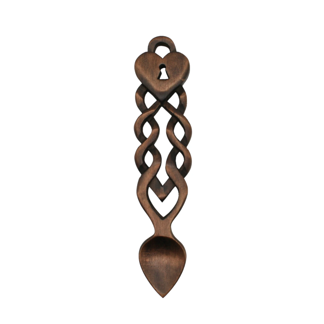 An image of a lovespoon titled Heart, Lock & Knot