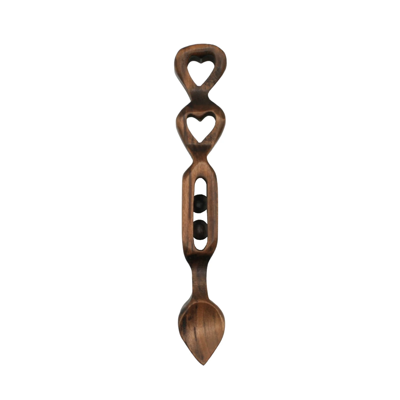 An image of a lovespoon titled Hearts & 2 Ball Cage