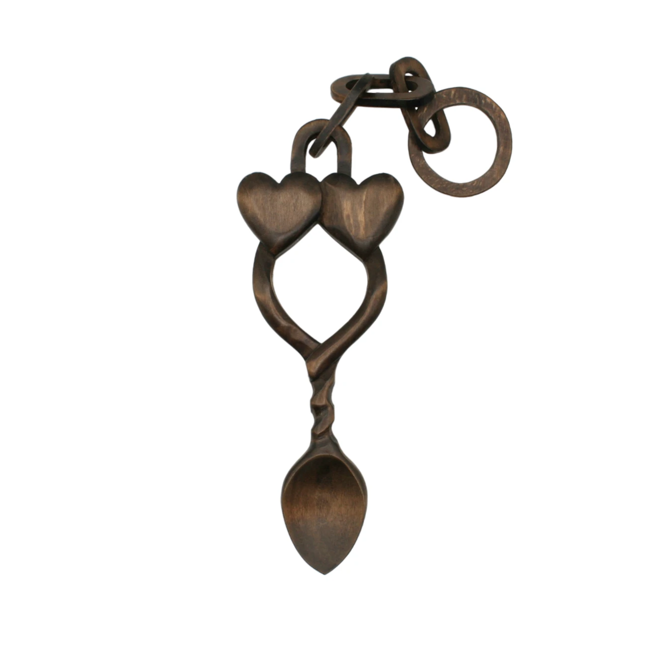 An image of a lovespoon titled Hearts & Twist with Chain